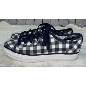 KEDS x DRAPER JAMES Triple Kick Dolly Check Navy White Platform Shoe Size 8